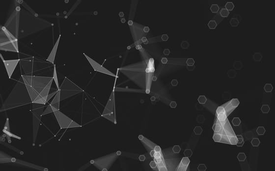 Abstract polygonal space low poly dark background with connecting dots and lines. Connection structure. 3d rendering