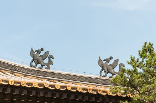 the horizontal view of the mythology birds on the roof