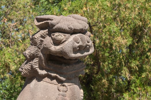 The horizontal view of the Chinese mythology lion