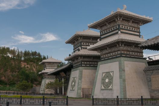 The horizontal view of the Chinese temple gate