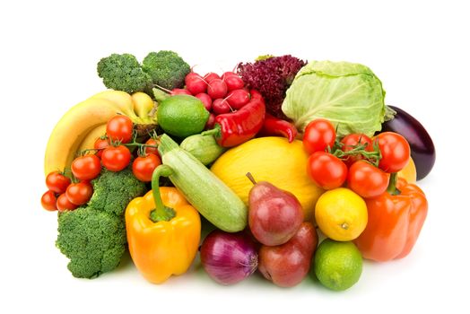 set of fruits and vegetables isolated on a white background