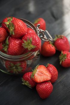 Fresh ripe strawberry in a glass
