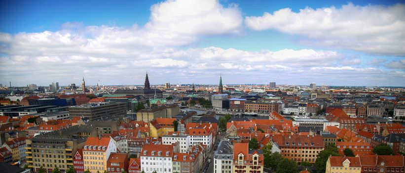 Panoramic view of Copenhagen from church Vor Frelsers Kirke in Copenhagen, Denmark