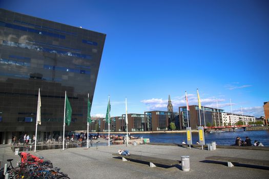 Copenhagen, Denmark – August  16, 2016:  The Black Diamond, The Copenhagen Royal Library (Det Kongelige Bibliotek) is the national library of Denmark in Copenhagen, Denmark