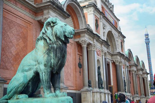 Copenhagen, Denmark - August 14, 2016:  Art museum in Copenhagen Ny Carlsberg Glyptotek building and column. The art museum was inaugurated in 1906. in Copenhagen, Denmark