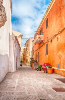 the beautiful alley of castelsardo old city - sardinia - italy