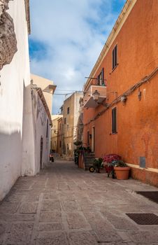 the beautiful alley of castelsardo old city - sardinia - italy