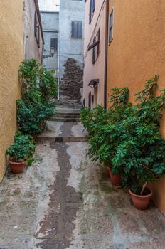 the beautiful alley of castelsardo old city - sardinia - italy