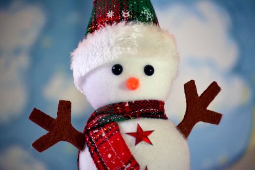 Detail of little snowman. Christmas decoration. Winter small figure.