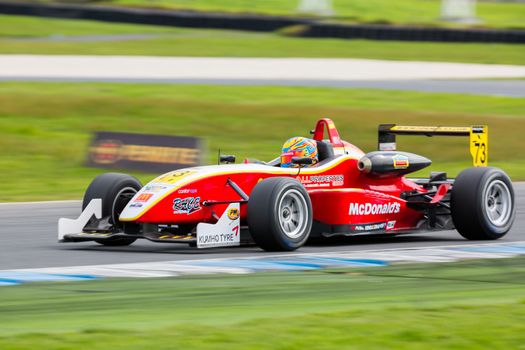 MELBOURNE/AUSTRALIA - SEPTEMBER 10, 2016: Cameron Shields behind the wheel of the McDonalds Gilmour Racing Formula 3 car for Race 2 at Round 6 of the Shannon's Nationals at Phillip Island GP Track in Victoria, Australia 9-11 September.