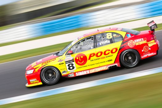MELBOURNE/AUSTRALIA - SEPTEMBER 10, 2016: Steve Briffa behind the wheel of the Poco/Simons Earthworks Commodore for qualifying at Round 6 of the Shannon's Nationals at Phillip Island GP Track in Victoria, Australia - 9-11 September.