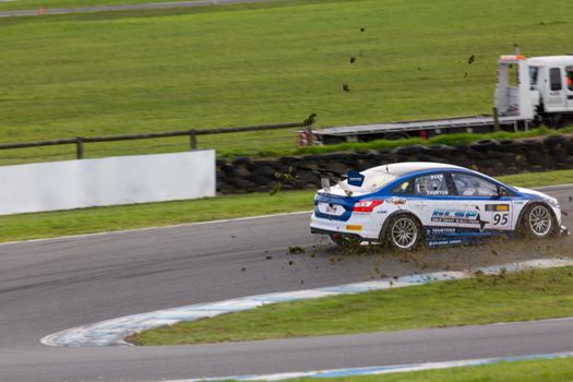 MELBOURNE/AUSTRALIA - SEPTEMBER 10, 2016: One of the  6 MARC Ford Focus Entries coming off on turn 10 at Round 6 of the Shannon's Nationals at Phillip Island GP Track in Victoria, Australia 9-11 September.