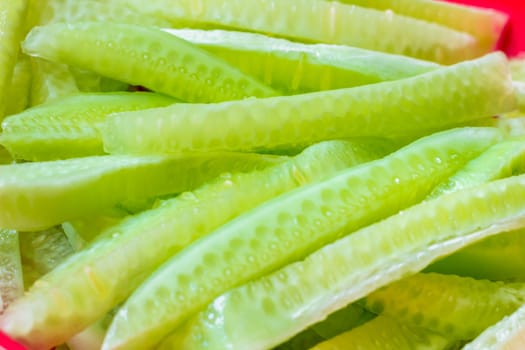 Fresh strips of fresh juicy cucumber sliced  and prepared for sushi