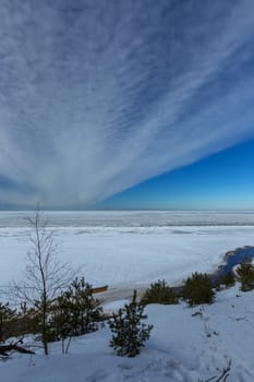 winter snow sea coast Baltic Sea Latvia Saulkrasti