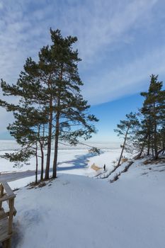 winter snow sea coast Baltic Sea Latvia Saulkrasti