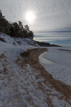 winter snow sea coast Baltic Sea Latvia Saulkrasti