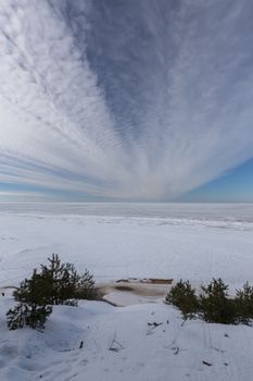 winter snow sea coast Baltic Sea Latvia Saulkrasti