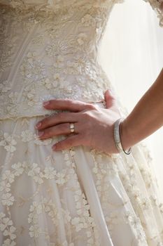 Backside of a beautiful dress of a bride