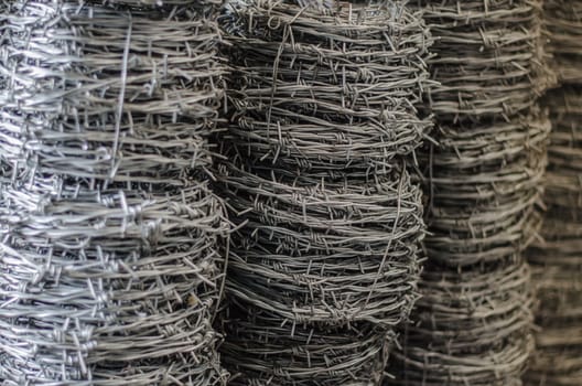 barbed wire roll 
close up