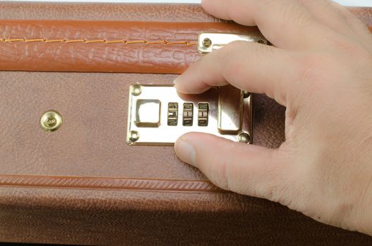 open suitcase brown with security code