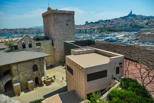 Basilica of Notre Dame de la Garde and old port in Marseille, France, Europe