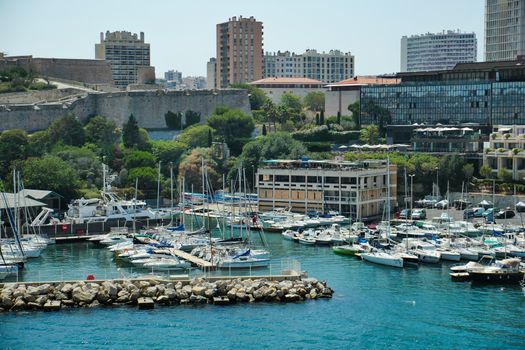 Basilica of Notre Dame de la Garde and old port in Marseille, France, Europe
