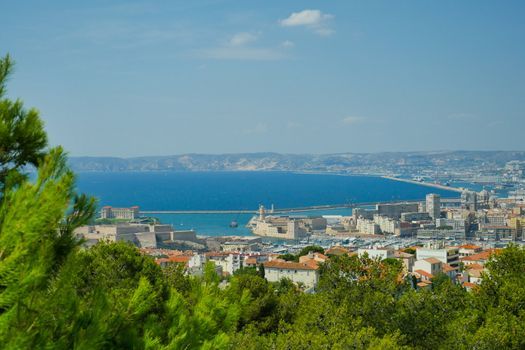Basilica of Notre Dame de la Garde and old port in Marseille, France, Europe