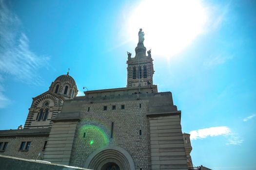 Basilica of Notre Dame de la Garde and old port in Marseille, France, Europe