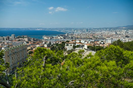 Basilica of Notre Dame de la Garde and old port in Marseille, France, Europe