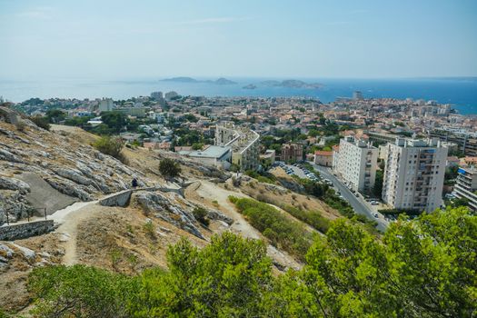 Basilica of Notre Dame de la Garde and old port in Marseille, France, Europe
