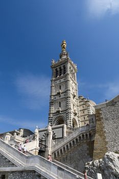 Basilica of Notre Dame de la Garde and old port in Marseille, France, Europe