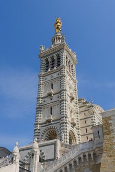 Basilica of Notre Dame de la Garde and old port in Marseille, France, Europe
