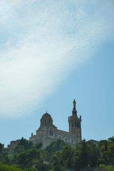 Basilica of Notre Dame de la Garde and old port in Marseille, France, Europe