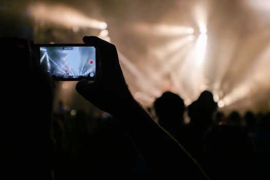Rock concert. Light show,Public, France, Europe