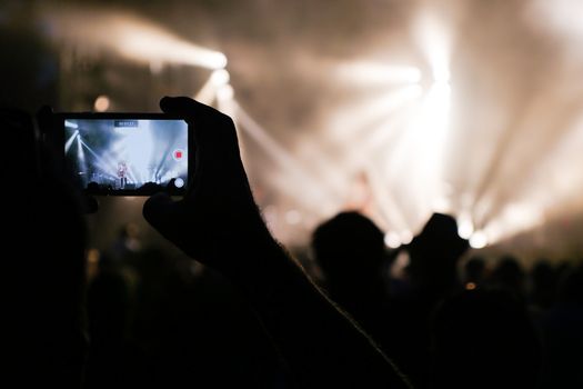 Rock concert. Light show,Public, France, Europe