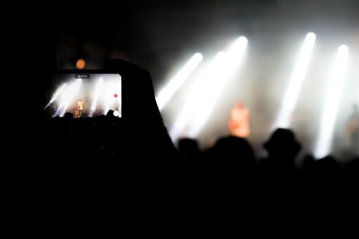 Rock concert. Light show,Public, France, Europe
