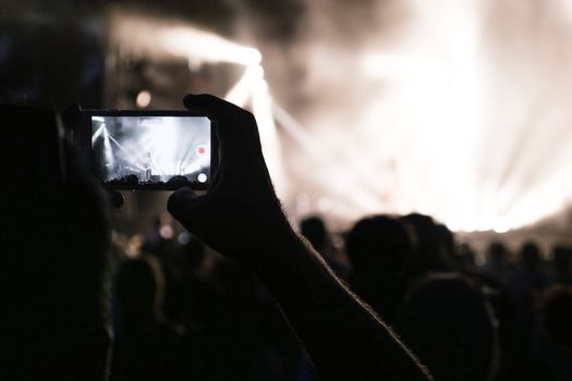 Rock concert. Light show,Public, France, Europe