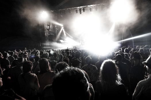 Rock concert. Light show,Public, France, Europe