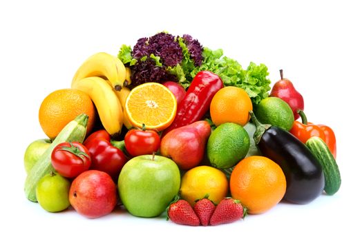 set of fruits and vegetables isolated on white background