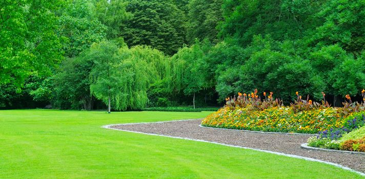 Beautiful flowerbed in summer park