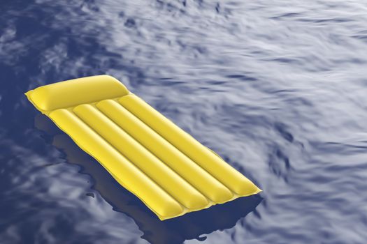 Yellow inflatable pool mattress floating on wavy water 