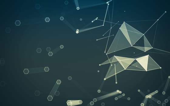 Abstract polygonal space low poly dark background with connecting dots and lines. Connection structure. 3d rendering