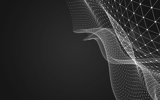 Abstract polygonal space low poly dark background with connecting dots and lines. Connection structure. 3d rendering