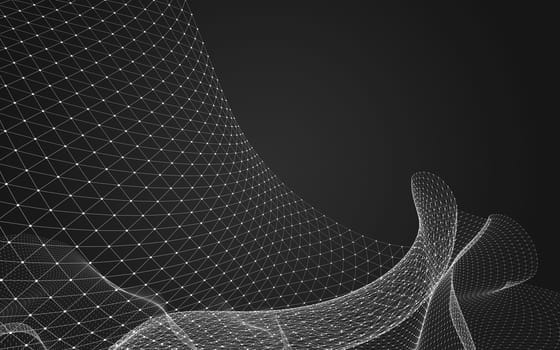 Abstract polygonal space low poly dark background with connecting dots and lines. Connection structure. 3d rendering