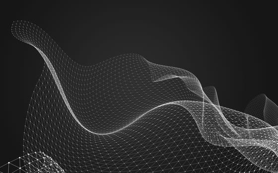 Abstract polygonal space low poly dark background with connecting dots and lines. Connection structure. 3d rendering