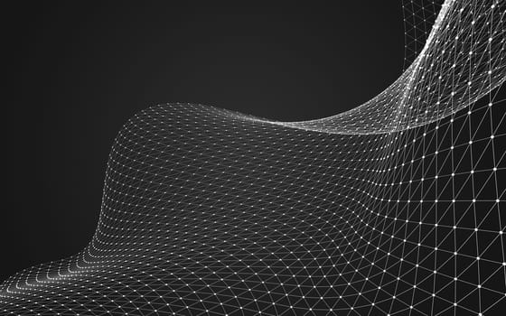 Abstract polygonal space low poly dark background with connecting dots and lines. Connection structure. 3d rendering