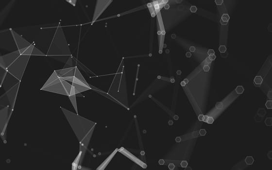 Abstract polygonal space low poly dark background with connecting dots and lines. Connection structure. 3d rendering