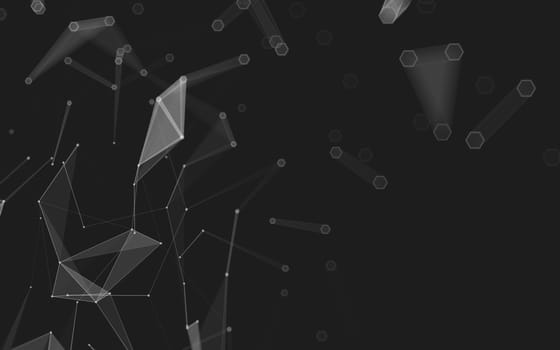 Abstract polygonal space low poly dark background with connecting dots and lines. Connection structure. 3d rendering