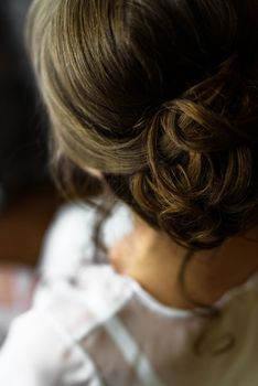 bride hair back, twisted twisted curls with flowers