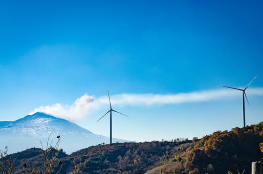 Eolic Turbines with the volcano in background